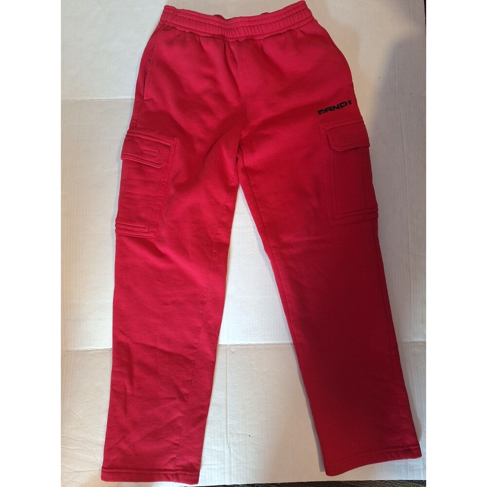 Y2K AND1 Cargo Sweatpants Mens Small Red Baggy Skater Grunge Basketball Fleece